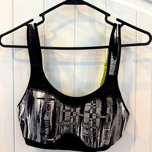 Asics black/white/gray/lime convertible back sports bra size medium